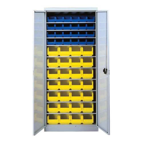 Armoire 10 tablettes avec portes équipée de bacs 1L et 3L