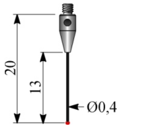 Palpeur M2 bille rubis Ø0,5XL20mm tige carbure Ø0.34x13mm