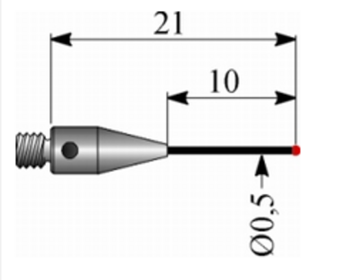 Palpeur M3 bille rubis Ø0,7xL21mm tige carbure Ø0,5x10