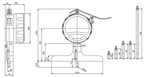 Jauge de profondeur Digimatic 0-200mm, 0,01mm, 101,6mm Base